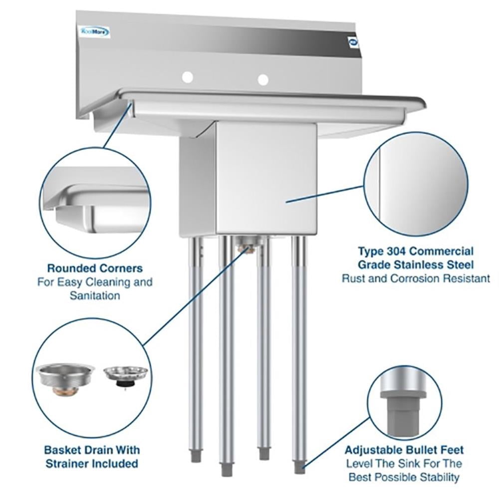 Pemberly Row 10x14x10 NSF Stainless Steel Kitchen Prep/Utility Sink in Silver