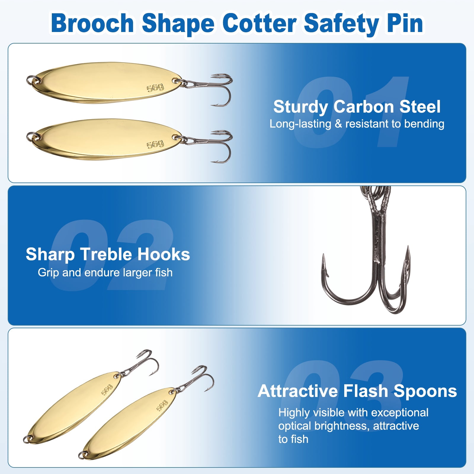 Uxcell Fishing Spoons Lures, Metal Saltwater Treble Trout Lures Jigging Spoon with Treble Hooks Casting Spinner Baits 10 Pcs & 2oz & Gold - Fitting for (Freshwater/Salmon/Bass/Trout)