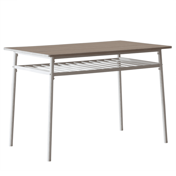 6-Piece Modern Dining Set for Home, Kitchen, Dining Room with Storage Racks, Rectangular Table, Bench, 4 Chairs, Steel Frame - White Oak Color