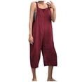 thumbnail image 2 of Women Casual Loose Wide Leg Jumpsuits Long Bib Pants Cotton Overalls with Pockets Red 5XL, 2 of 6