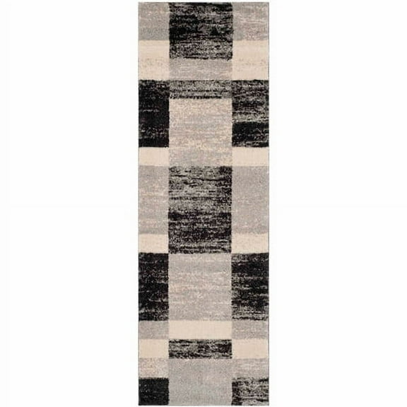 SAFAVIEH Retro Carleen Abstract Runner Rug, Black/Light Grey, 2'3" x 9'