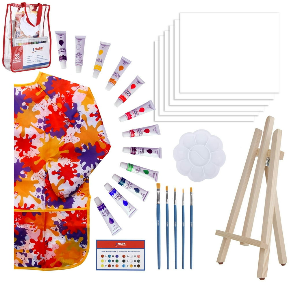 Paint Easel Kids Art Set 28Piece Acrylic Painting Supplies Kit with Storage Bag, 12 Non Toxic