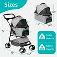 thumbnail image 5 of Pet Stroller 4 Wheels Dog Cat Stroller for Small Medium Dog Cats Carrier Jogger Travel Foldable Puppy Stroller with Detachable Carrier, Grey (Detachable Style), 5 of 6