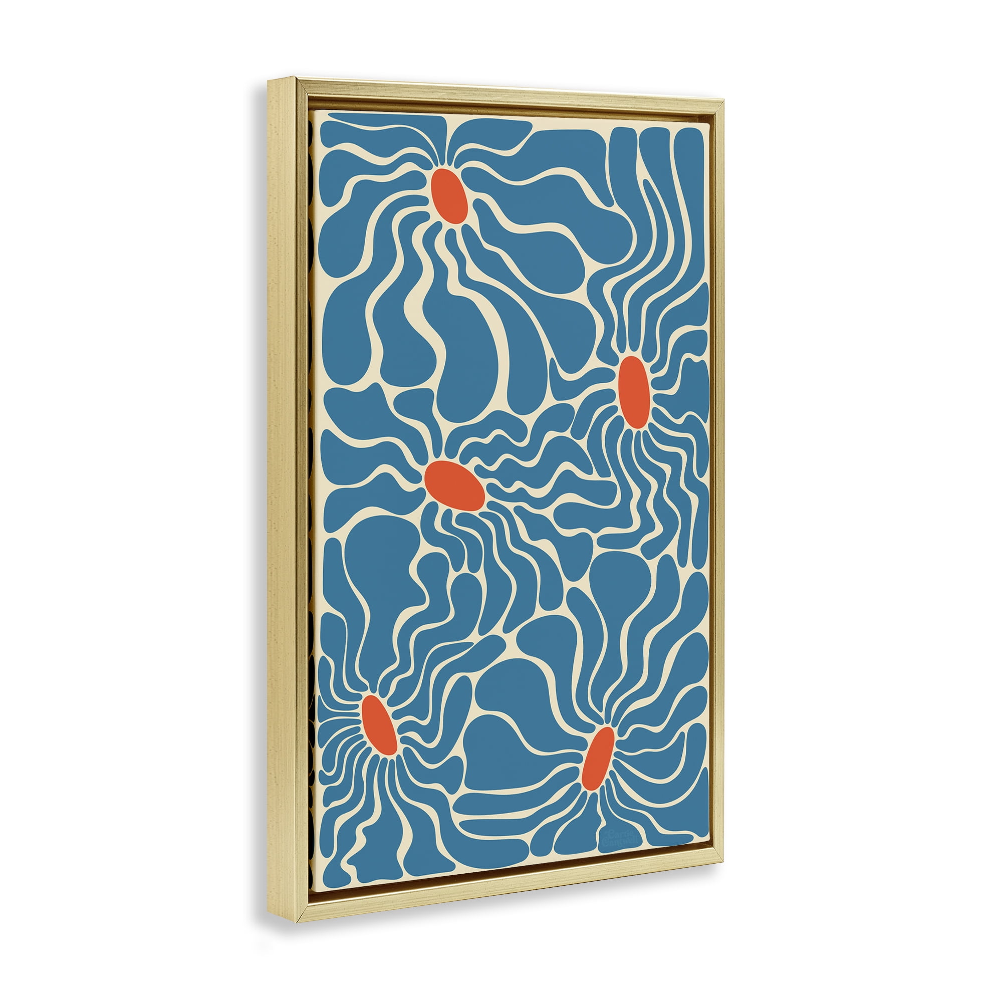 Stupell Industries Groovy Fluid Flowers Botanical & Floral Painting Gold Floater Framed Art Print Wall Art, 17 x 25