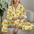 thumbnail image 6 of Pofeuu Yellow White Plaid Sunflower Print Womens Pajamas Set Long Sleeve Sleepwear Button Down Nightwear Soft Pj Lounge Sets Button Down Pajamas Women-Small, 6 of 7