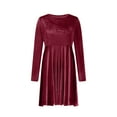 thumbnail image 5 of Women's High Waisted Velvet Dress Casual Long Sleeve Crew Neck Dress A-Line Flowy Dress With Pockets, 5 of 5