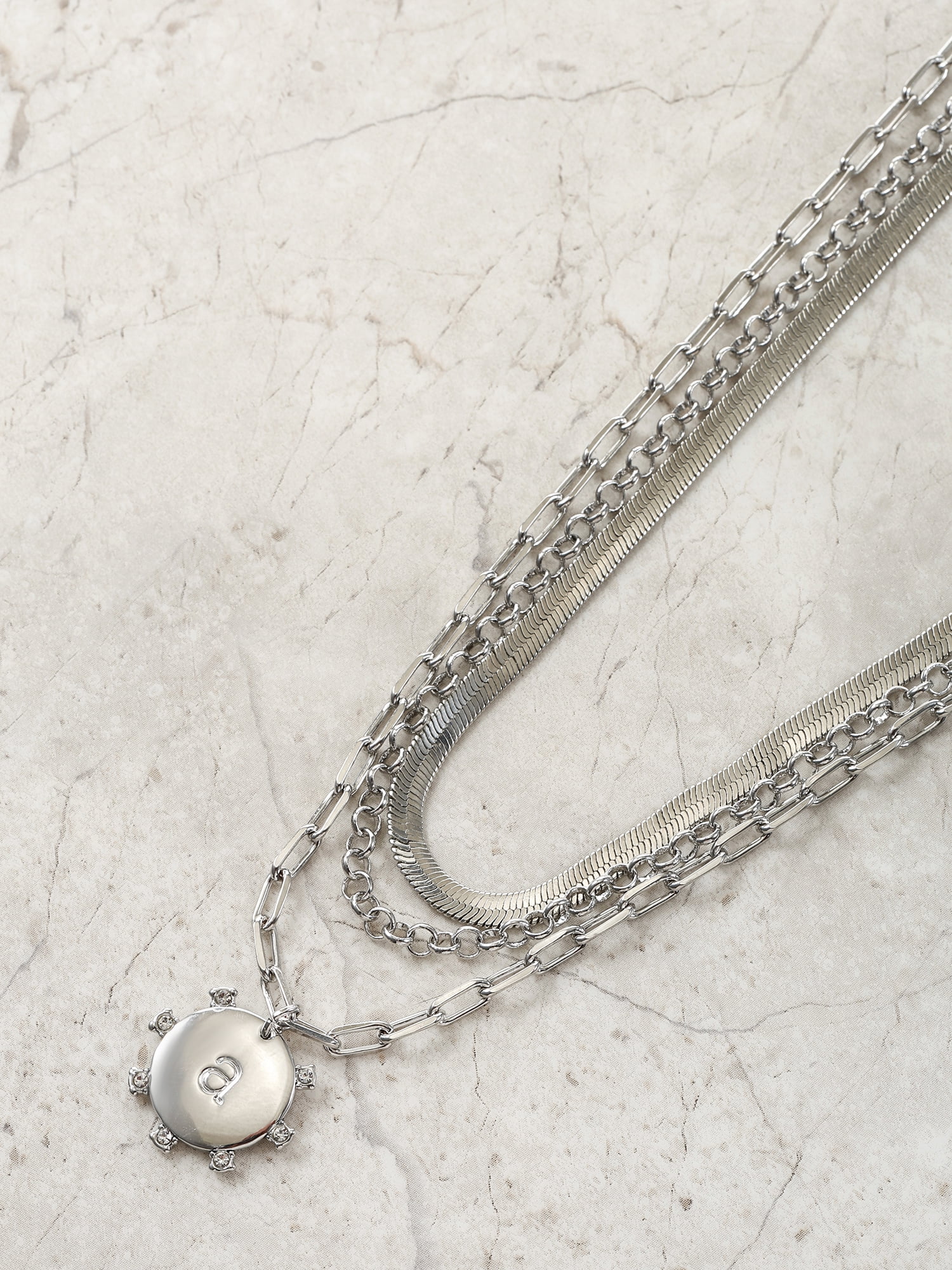Time and Tru Silvertone Necklace, 3 Piece, Initial A