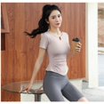 thumbnail image 4 of LYMAYTER T-Shirt de Yoga à Manches Courtes Col en V pour Femmes, Extensible 4 Directions, 4 of 9