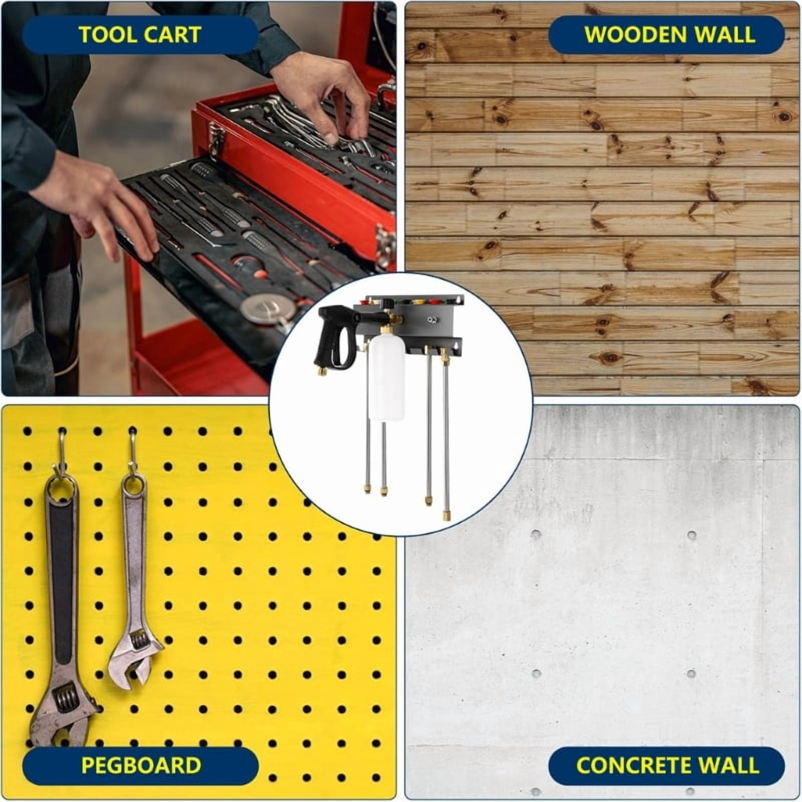 Large Capacity Pressure Washer Wall Mount Rack For Guns Foam Cannons And Nozzles Storage