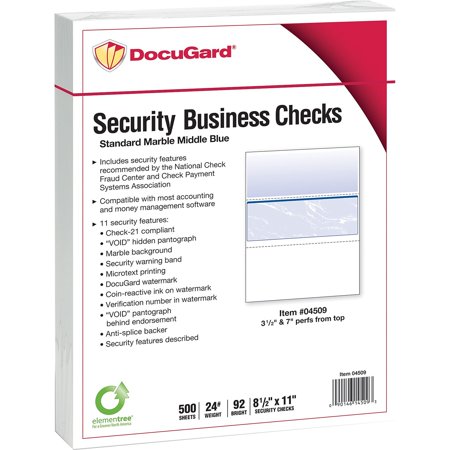 Standard Security Check 11 Features, 8.5 x 11, Blue Marble Middle, 500/Ream