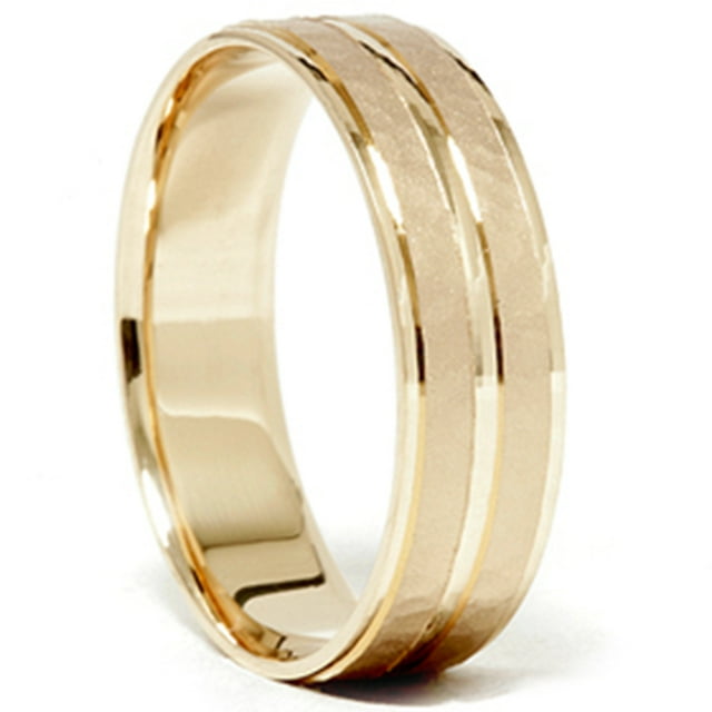 Bague Alliance Martelée en Or Jaune 14K à Ajustement Confortable