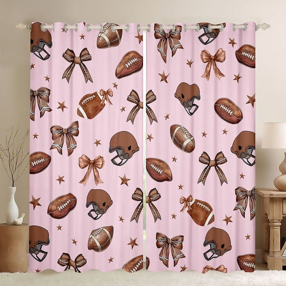 Erosebridal Kawaii Bowtie Stars Black Out Curtains,American Rugby Football Curtains Pack of 2 (42x63 Each) For Girls Kids