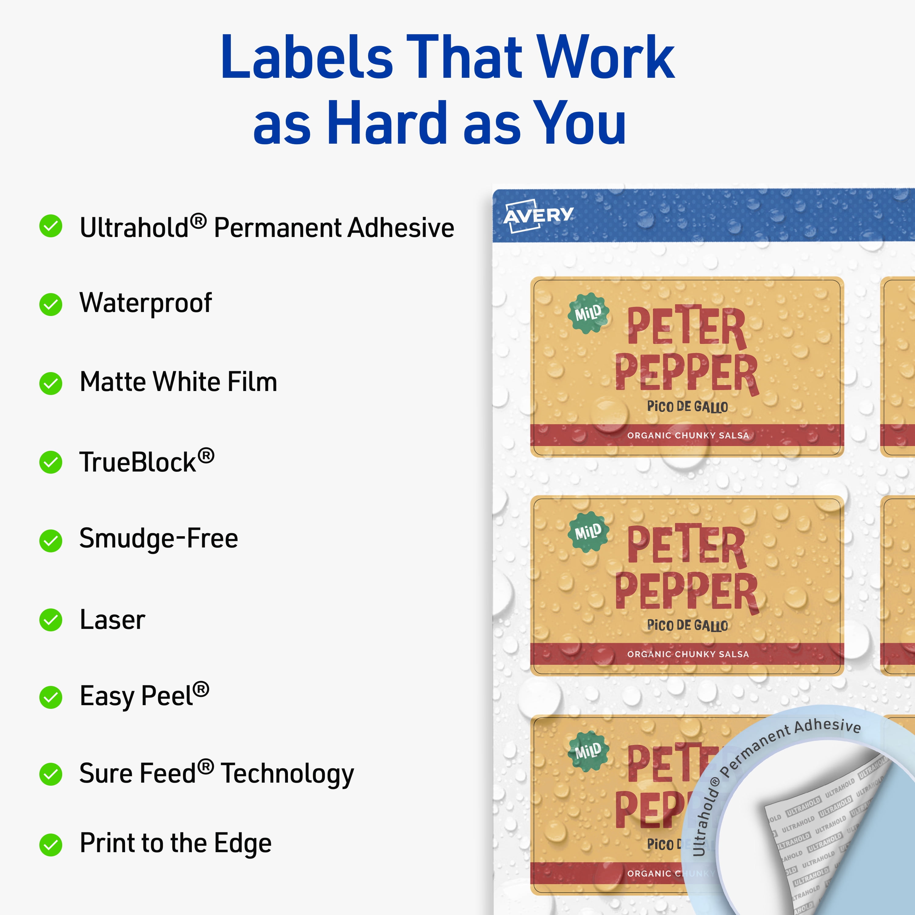 Avery Waterproof Rectangle Labels, 2" x 3.5", 400 Total