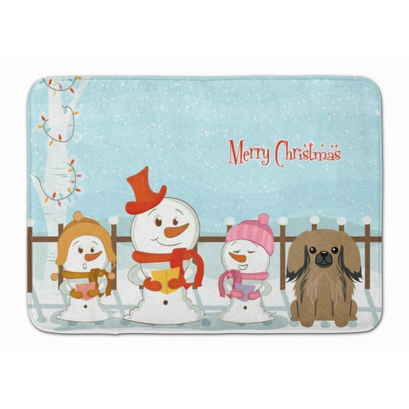 Merry Christmas Carolers Pekingnese Tan Machine Washable Memory Foam Mat