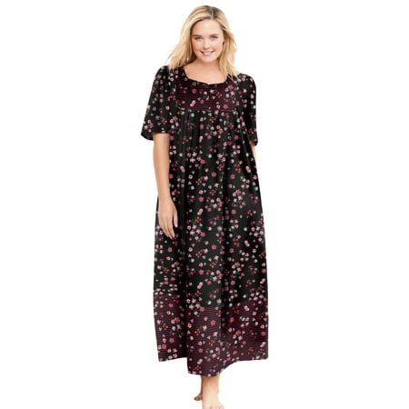

Only Necessities Women s Plus Size Bib Front Lounger | House Dress Nightgown - M Black Floral