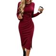 thumbnail image 3 of Women'S Long Sleeve Bodycon Dress Twist Front Split Going Out Midi Dresses Wine Red XXL, 3 of 9