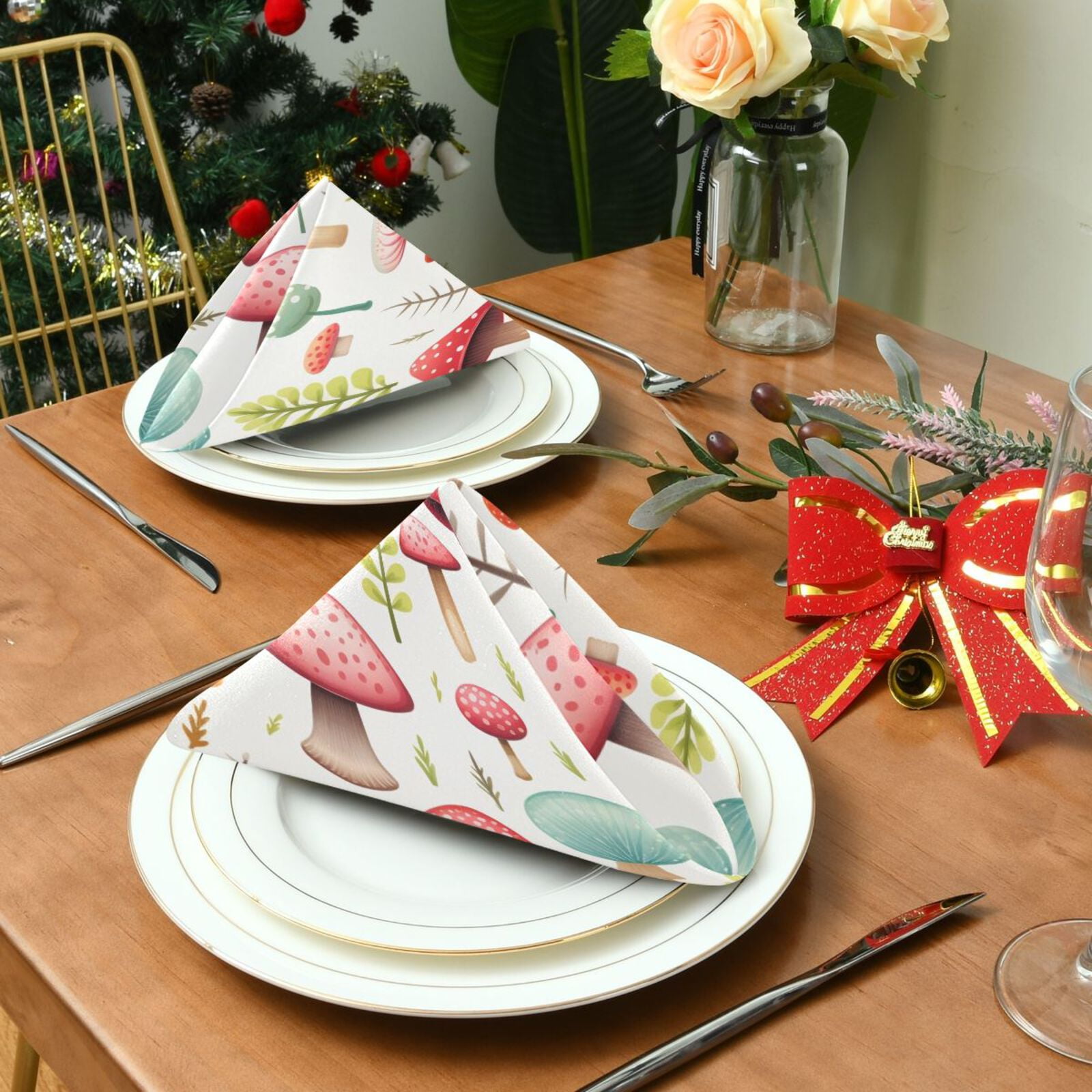 JSTEL Mushrooms Cloth Napkins Set of 6, 20x20 Inch Washable and Reusable Napkin for Decoupage Dinner Party Everyday Use