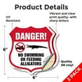 thumbnail image 2 of Alligator Warning Shield Sign Danger! No Swimming Or Feeding Alligators (2 Pack) 6 inch X 6 inch Shield Shaped Heavy Duty 3.2 mil Vinyl Decals Weather Resistant, UV Protected Made in, 2 of 6