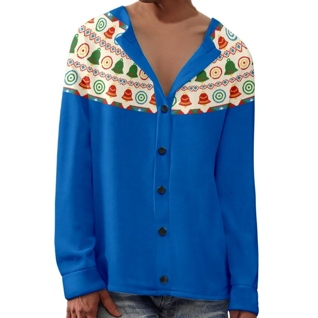 MIASHUI Cardigan en Tricot à Motif Fair Isle pour Femmes, Ouvert, Confortable, Automne Hiver, Style Nordique, Bleu, m