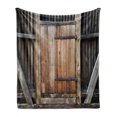 thumbnail image 1 of Antique Soft Flannel Fleece Blanket, Rustic Antique Wooden Door Exterior Facades Rural Barn Timber Weathered Display, Cozy Plush for Indoor and Outdoor Use, 70" x 90", Brown Orange, by Ambesonne, 1 of 5