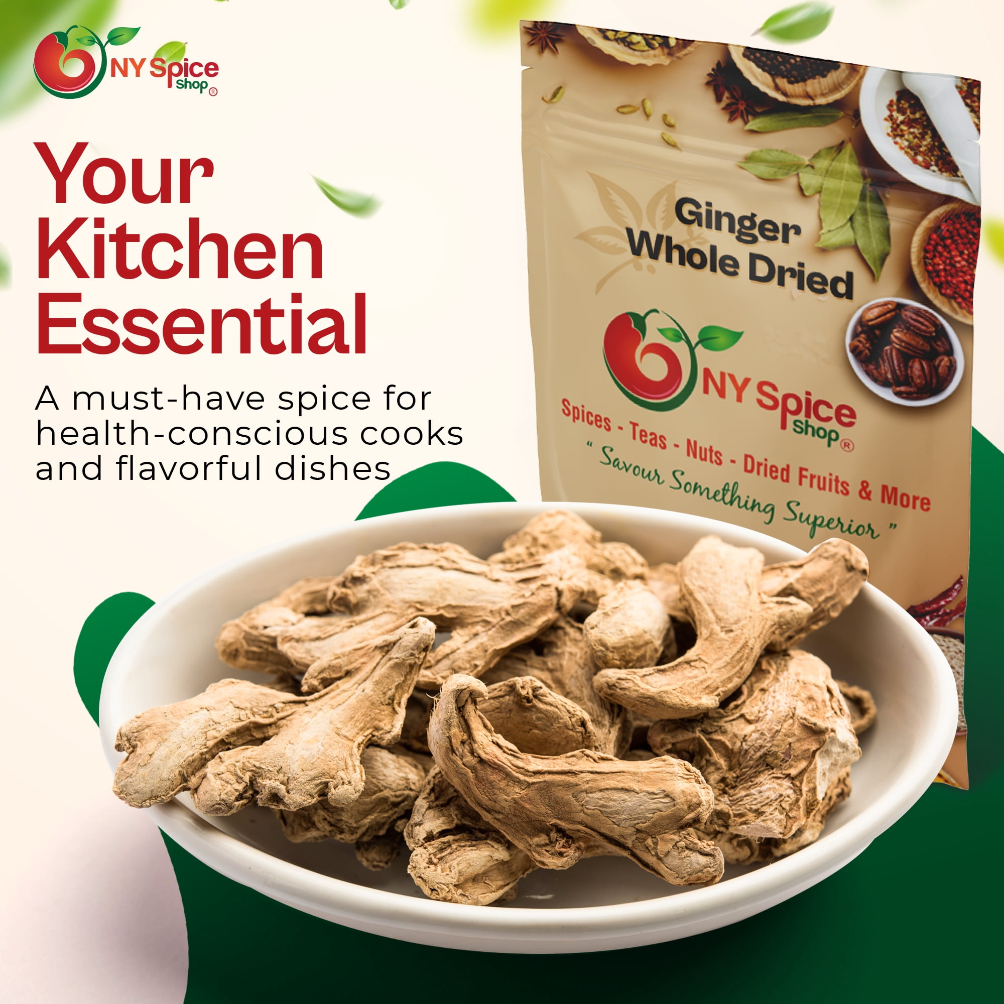 NY SPICE SHOP Dried Whole Ginger - 3 Pound - Whole Dried Ginger - Whole Ginger Root Herb - Dried Ginger