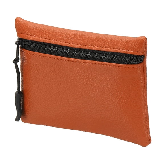 Uxcell Full Grain PU Leather Zipper Coin Purse Portable Mini Card Key Pouch Wallet Orange