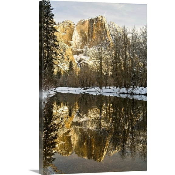 Great Big Canvas "Mountains Reflecting In Merced River In Winter, Yosemite National Park, California"  by Robert Brown Peach Brown   Wrapped Canvas Print Wall Artwork