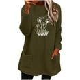 thumbnail image 3 of Feancey Fleece Pajamas for Women Casual Floral Print Crewneck Pullover Winter Fluffy Fuzzy Sweatshirts Comfy Thermal Loungewear Tops with Pockets Army Green S, 3 of 5