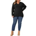 thumbnail image 2 of Agnes Orinda Plus Size Sweater for Women Long Sleeve V Neck Fall Knit Casual Basic Pullover Sweater Tops 1X Black, 2 of 6