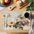 thumbnail image 2 of Vintage Pink Floral Placemats Set of 6 Spring Botanical Oil Painting Place Mats Indoor Wipeable Table Mats Washable Cloth Dining Table Placemats for Kitchen Holiday Party Home Decor 13x19 Inch, 2 of 9