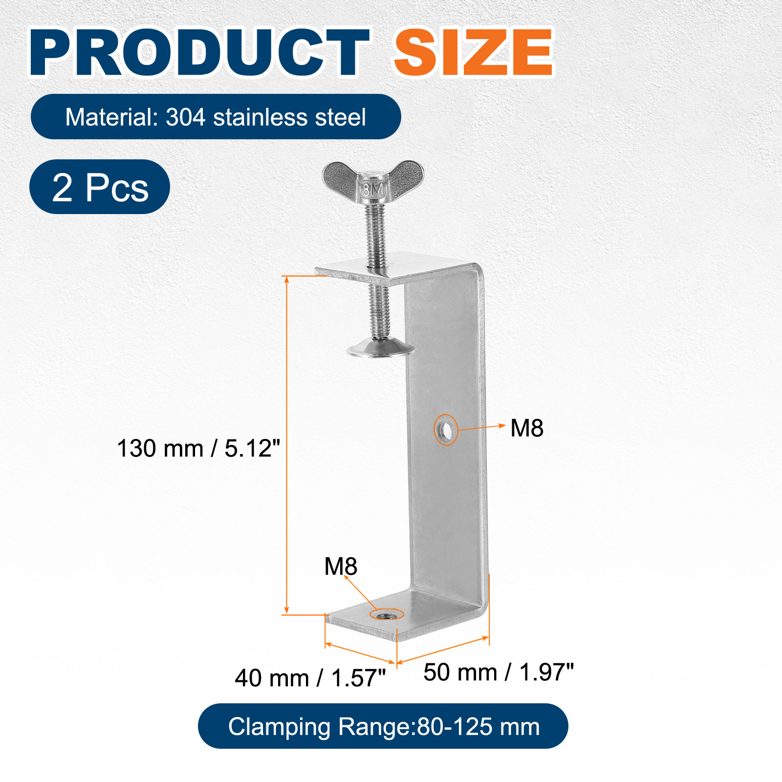 Uxcell304 Stainless Steel C Clamps 40mm Square Mini Tiger Clamp Adjustable Heavy Duty Metal U Clip with Butterfly Screws for Woodworking Welding Mounting, Silver
