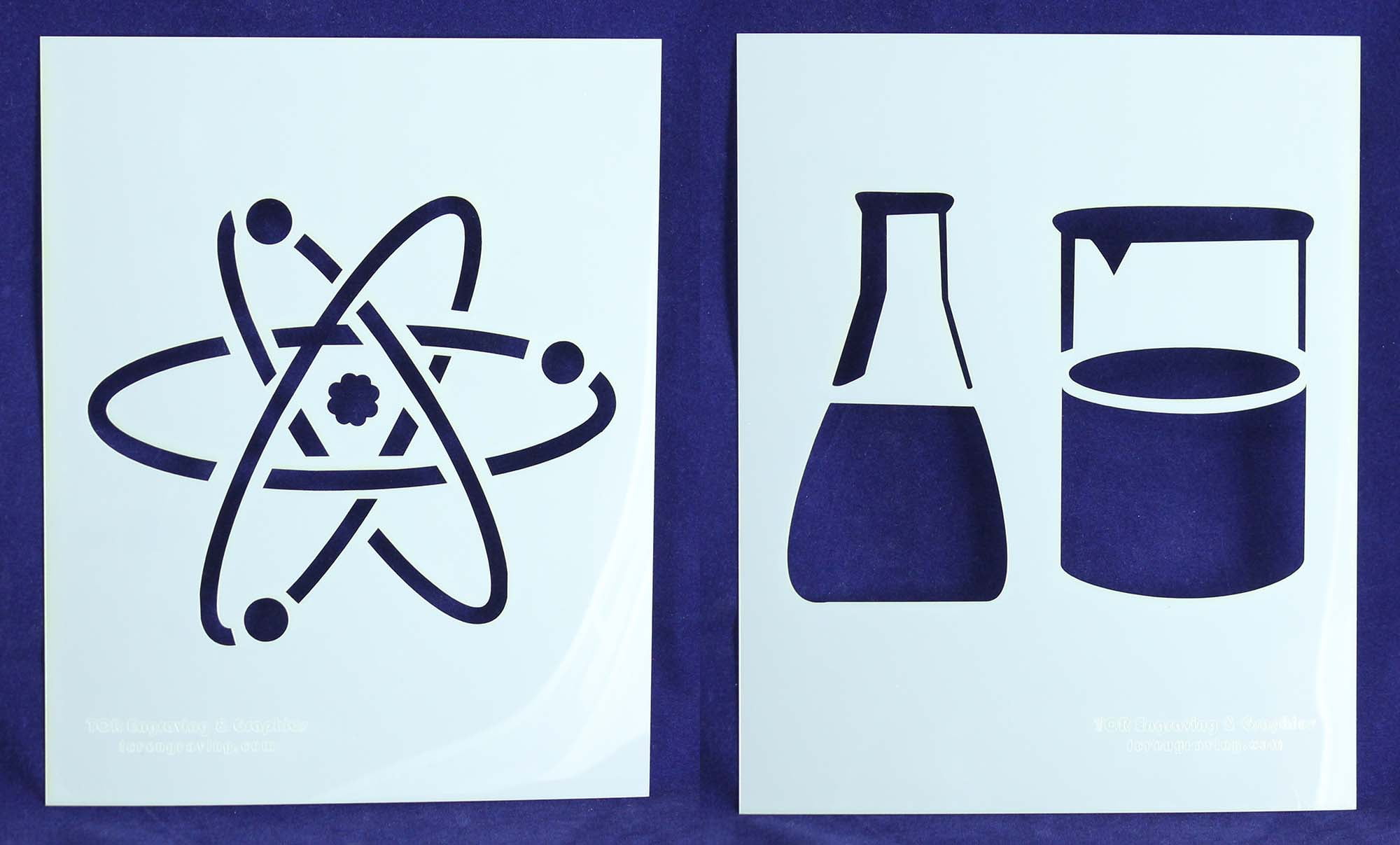 Beaker / Flask / Atom / Science Stencils 2 Piece Set 8 X 10 Inches