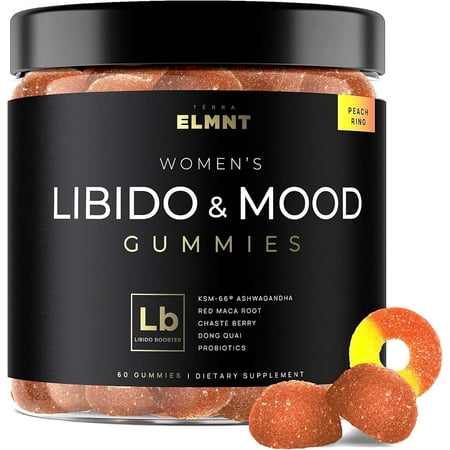 4,050mg KSM66 Ashwagandha Gummies Libido Booster for Women, 30x Strength Red Maca Root (Peach Ring)