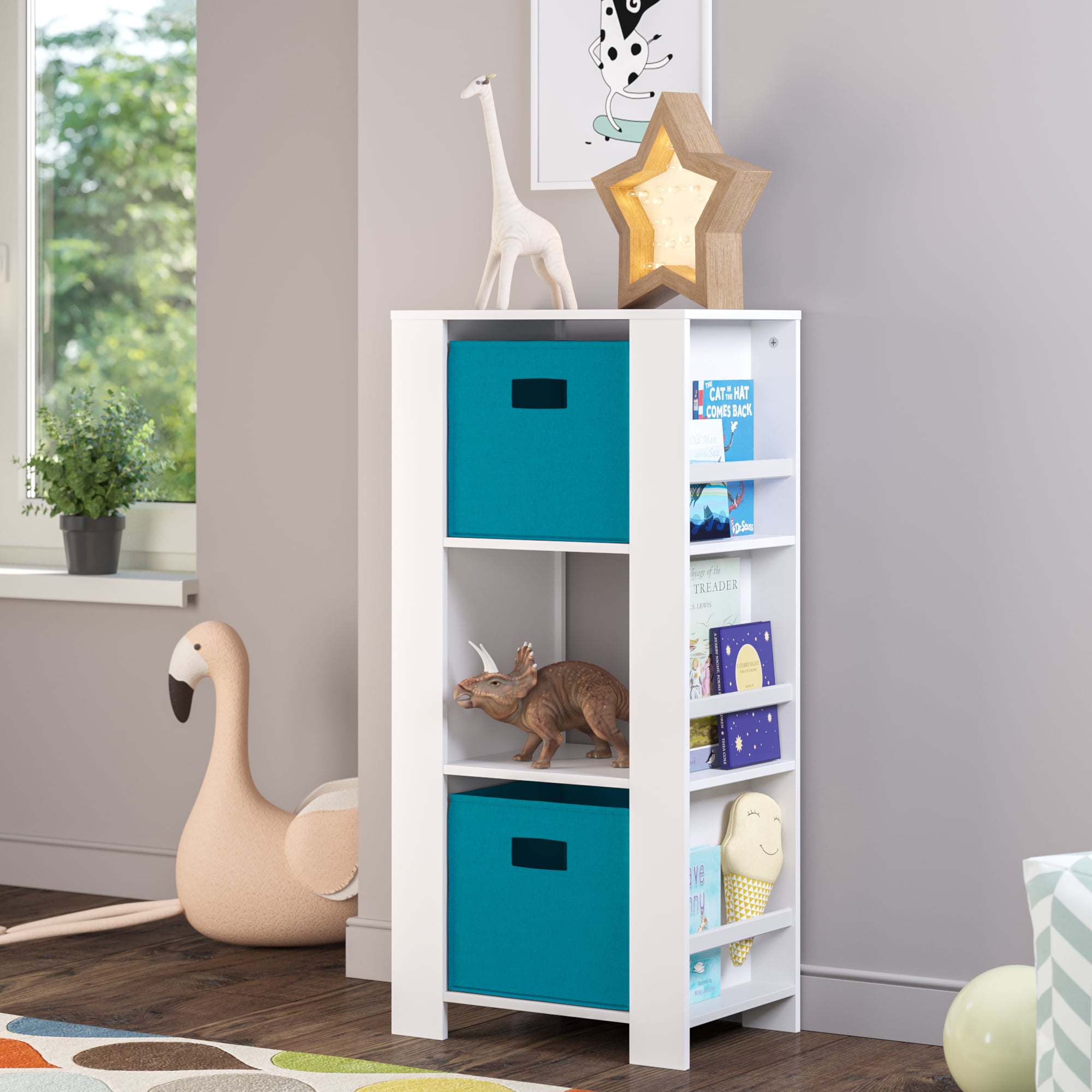 RiverRidge Kids 2 Piece Fabric Collapsible Storage Cube Organizers with Handles for Playroom Organization - Turquoise