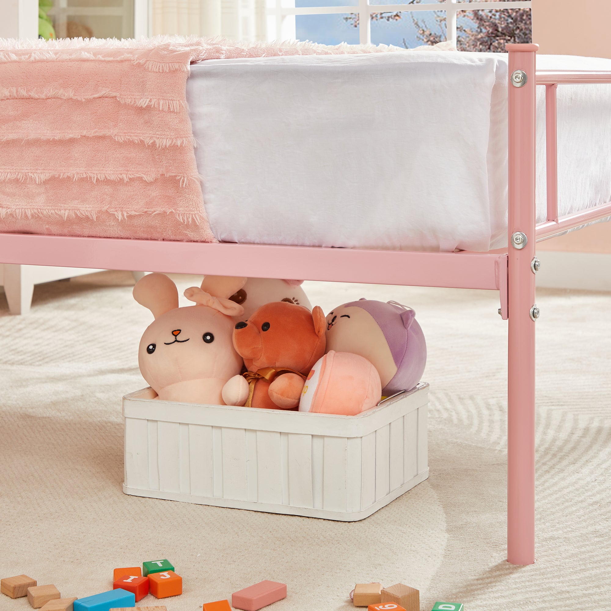 14 Inch Twin Size Metal Platform Bed Frame with Headboard and Footboard, Heavy Duty Mattress Foundation with Steel Slats Support, No Box Spring Needed, Pink