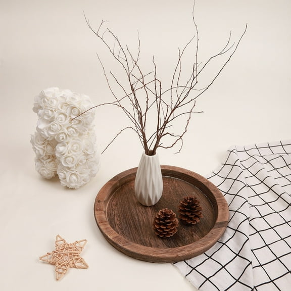 Clearance!!!Round Wooden Serving Tray,Wood Farmhouse Coffee Table Decorative Tray Platter Bathroom Vanity Trays Home Decor Gift for Women Mom Girls,11.5x11.5x1inch,Brown