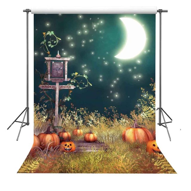 Telón de Fondo ABPHQTO Tema de Halloween 150x220cm Calabaza Bajo la Luz de la Luna