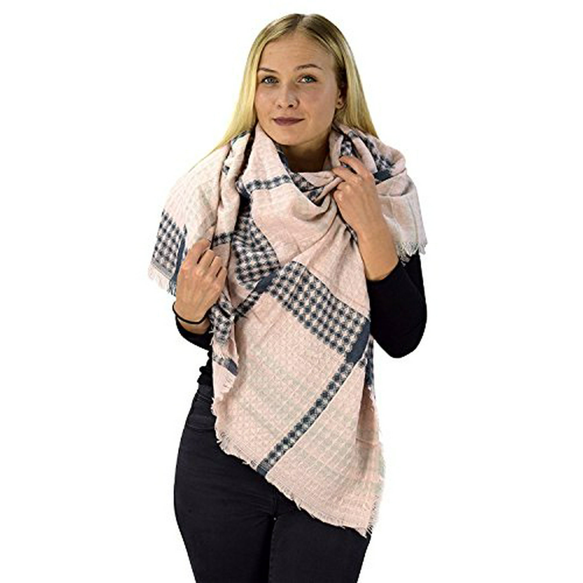 Peach Couture Warm Woven Oversized Tartan Plaid Blanket Scarf Shawl Pink Navy Walmart Canada