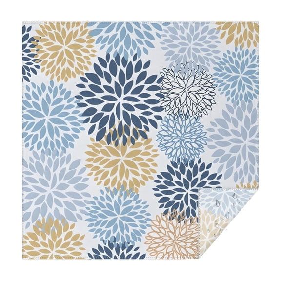 Blue Floral and Petal Pattern Square Tablecloth,Waterproof Square Table Cover,Wipeable Spillproof Washable Table Cover for Home Kitchen Party Decor 42"X42"(107x107cm)