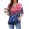 thumbnail image 3 of Abcomgle Womens American Flag Shirts Tie Dye Red White and Blue Print Patriotic Shirts 4th Of July Tshirt Button V Neck Short Sleeve Tee Shirts Comfy Independent Day Shirts,Blue 3XL, 3 of 4
