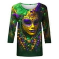 thumbnail image 5 of Mardi Gras Shirts for Women Masked Graphic 3/4 Sleeve 2026 Carnival Top Loose Casual Crew Neck Funny Tee Shirts Raved Outfits Mardi Gras Outfit, 5 of 6