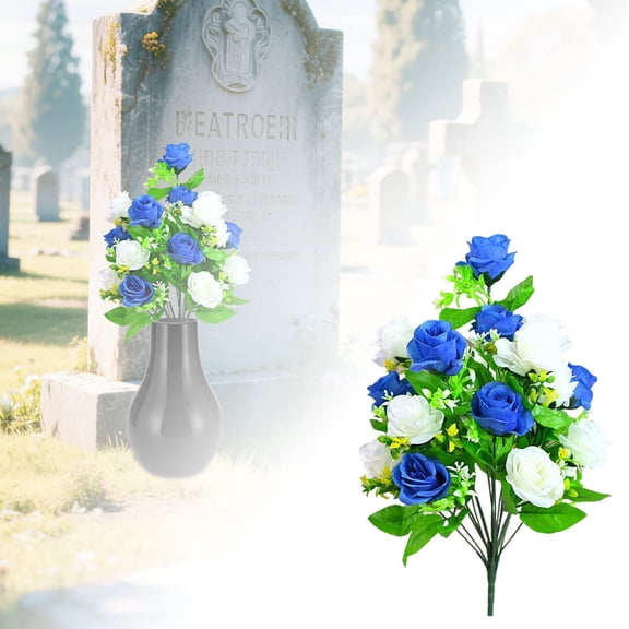 Memorial Silk Flowers for Cemetery - Lifelike Rose & Lily Bouquet, Floral Arrangement for Graves, Headstone & Outdoor Vase Decor - Durable Sympathy Flowers for All Seasons