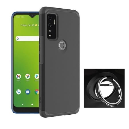 Phone Case for Cricket Dream 5G/ AT&T Radiant Max 5G, Shockproof Hybrid Hard Cover Case  + Ring/ Kickstand (Black)