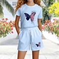 thumbnail image 4 of Amidoa Girls Summer 2 Piece Outfits Floral Short Sleeve and Casual Shorts Kids Clothing Set Light Blue Size 3T, 4 of 5