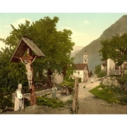 Print: Tyrol Village (Village With Crucifix), Tyrol, Austro-Hungary, circa
