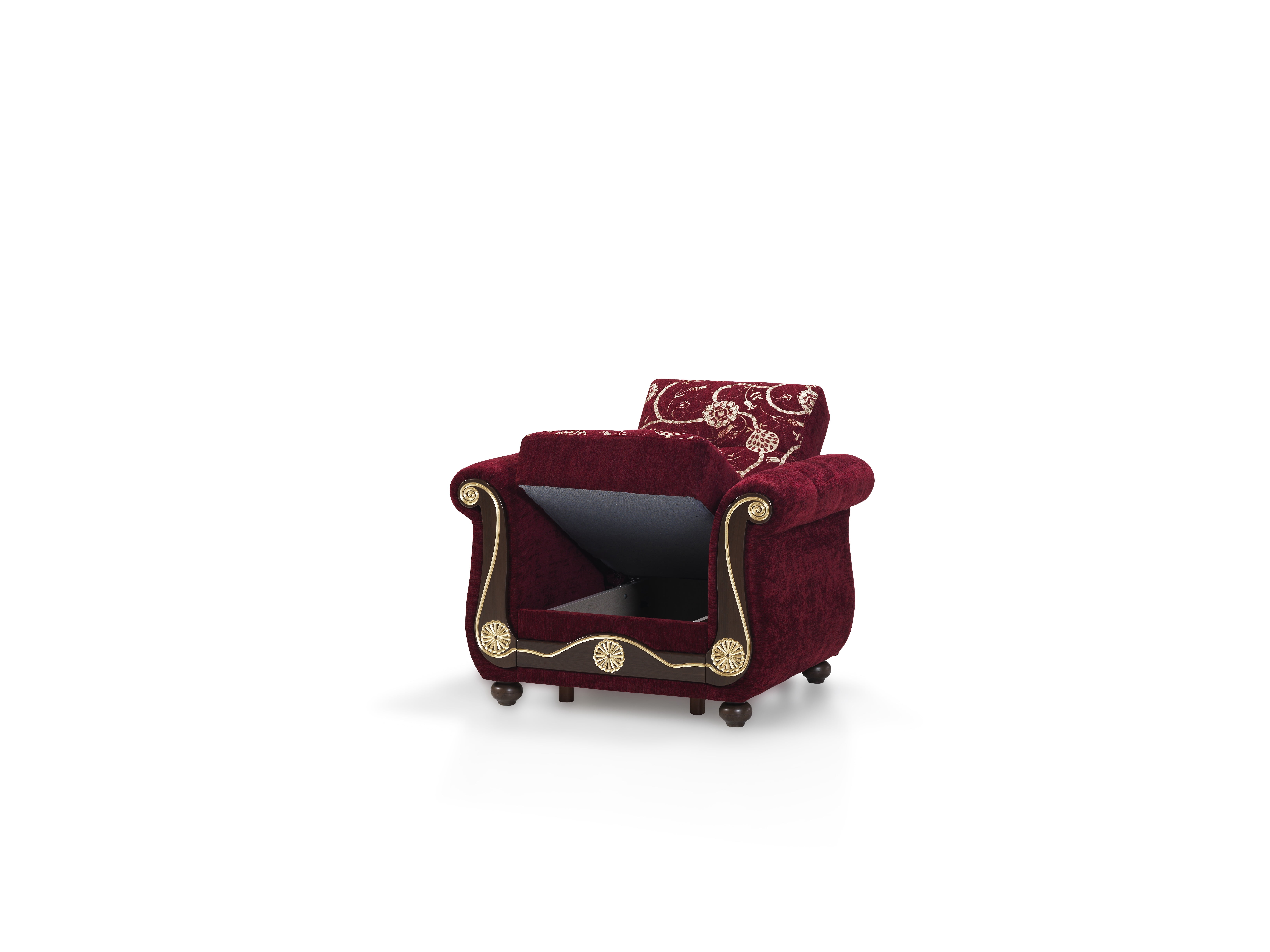 Ottomanson Convertible Accent Armchair with Hidden Storage, Firm Comfort Seating, Burgundy
