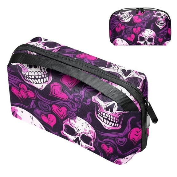 Skull Portable Oxford Cloth Waterproof Charger Case and Electronic Travel Case Organizer, Small Outdoor Storage Box for PC Case - 5.9x9.44x3.14 in.