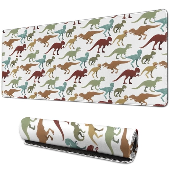 Long Mouse Pads for Desk,White Dinosaur Silhouette Pattern Desk Mats on Top Of Desks, Desk Mouse Pad Extra Large with 3mm Non-Slip Base and Stitched Edge for Gaming,Office,Work,Home 31.5"x11.8"
