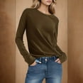 thumbnail image 5 of Fznquz Brown Tshirt Women Long Sleeve Basic Round Neck Shirt Solid Soft Casual Tops Women S, 5 of 8