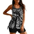 thumbnail image 1 of Women Tankini Swimsuits Vintage Print Mesh Rushed Tank Top with Boy Shorts Swimwear Tummy Control Two Piece Bathing Suits, 1 of 9